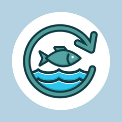 Fish swims within a cycle of water flat design Illustration