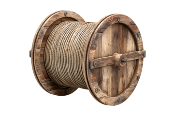 Realistic wooden cable drum on white background