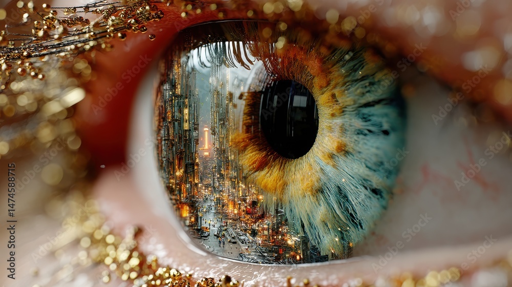 Poster eye in an high tech environment.stock image