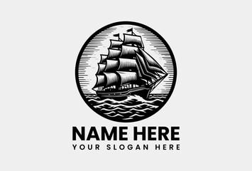 Stylized Sailing Ship Vector Graphic. Nautical Adventure Vector Logo Design