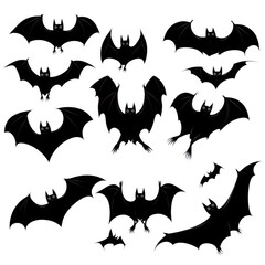 Fototapeta premium Silhouette bats flying illustration on transparent background
