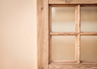 Obraz premium Rustic Brown Wooden Window Pane Close-up, Natural Light, Glass Texture