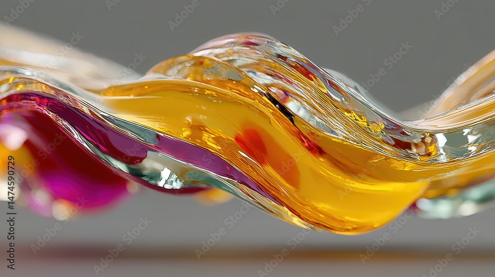 Poster flowing chrome wave shape with colorful reflections 3d render,photo stocks