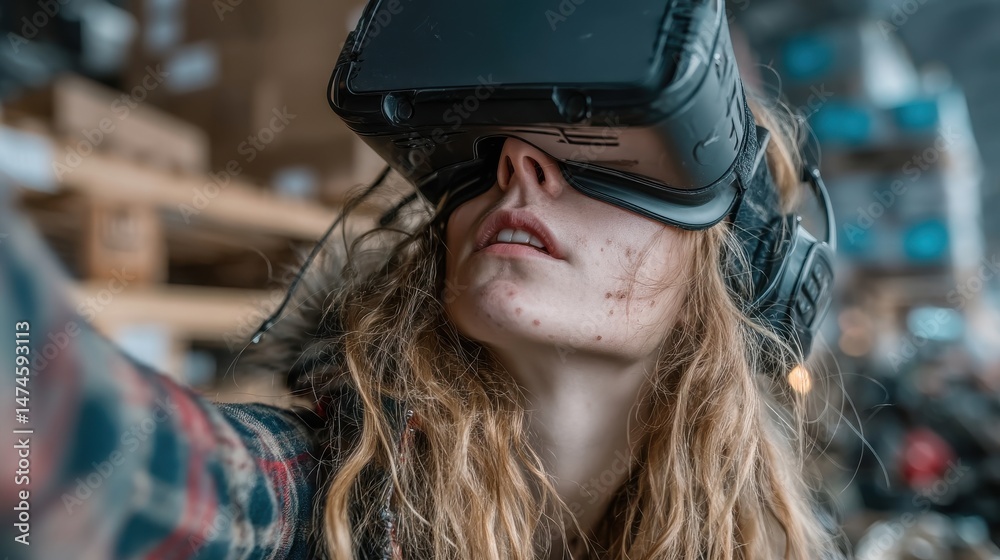 Poster future virtual reality technology for innovative vr warehouse management concept of smart technology