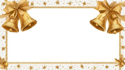 Golden bells with bows adorn a festive frame, perfect for Christmas - themed designs. This elegant border features intricate patterns and star - like accents, ideal for wallpaper, poster, or banner ap