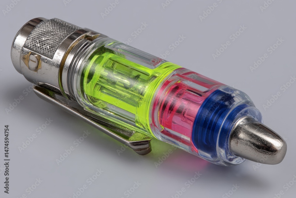 Poster unique multicolored ink pen designed for creative writing and doodling with a sleek metallic clip