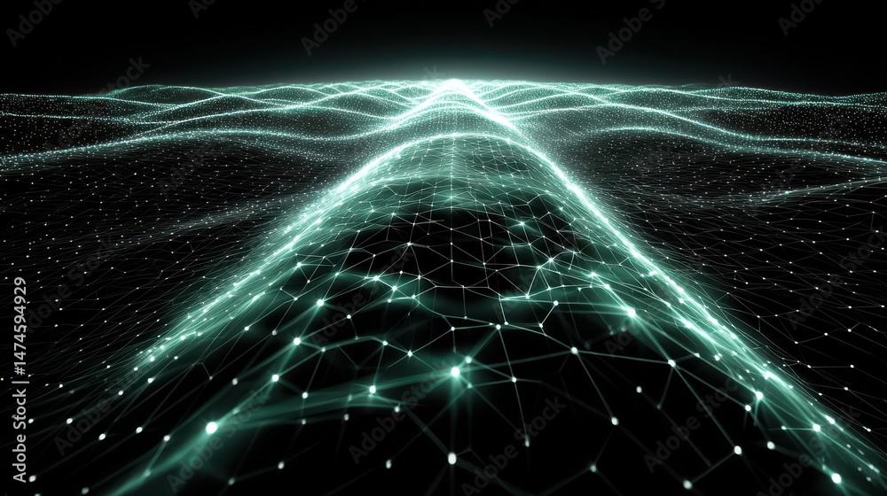 Aufkleber futuristic digital lines form a high tech grid blue and green connectivity concept with copy space,p
