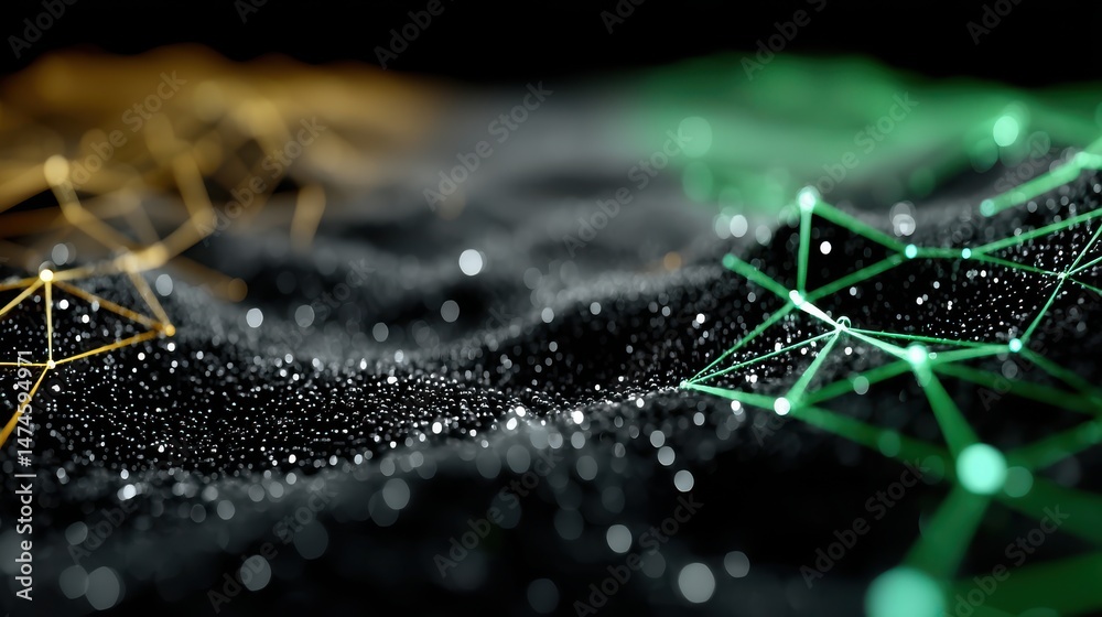 Poster futuristic digital lines form a high tech grid blue and green connectivity concept with copy space,s