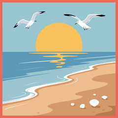 Fototapeta premium National Beach Day Vector Set – Solid Color Illustrations of Beach Scenes, Typography Quotes, Summer Elements like Palm Trees, Surfboards, Sandcastles, Sun, Waves, Flip-Flops, and More