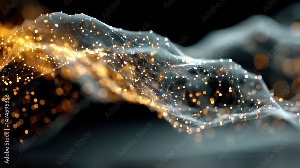 Poster futuristic point wave abstract background with a dynamic wave connecting background abstract wave artificial intelligence big data technology 3d rendering,photo stocks