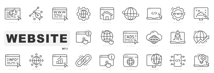 Set of website related line icons. Design, page, development, web etc. Editable stroke. Set 2