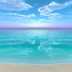 Naklejka premium Tranquil Turquoise Ocean Sunrise Seascape Peaceful Beach Scene with Pastel Sky