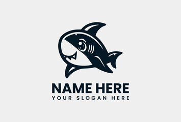 Detailed Cute Shark Silhouette. Playful Marine Motif Vector Logo