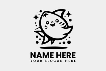 Detailed Cute Shark Silhouette. Playful Marine Motif Vector Logo