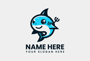 Stylized Baby Shark Vector Graphic. Cute Marine Character Vector Logo Design