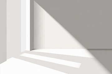 Fototapeta premium Sunlight streams through a window, casting shadows on a minimalist room