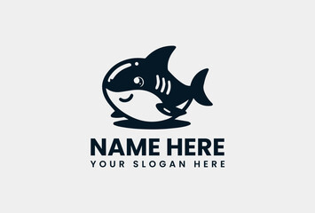 Bold Cute Shark Graphic. Adorable Marine Animal Vector Logo Design
