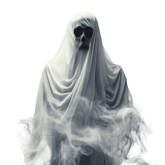 Eerie ghost covered in sheet on transparent background