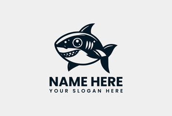 Bold Cute Shark Graphic. Adorable Marine Animal Vector Logo Design