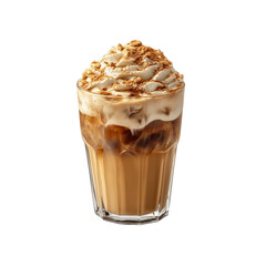 Iced Coffee with Whipped Cream and Cinnamon Topping in Glass