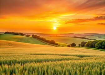 Obraz premium Serene Sunset Over Rolling Hills and Golden Wheat Fields