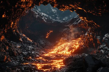 Lava cave tunnel, fiery depths