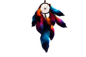 A dreamcatcher hangs gently against a transparent backdrop