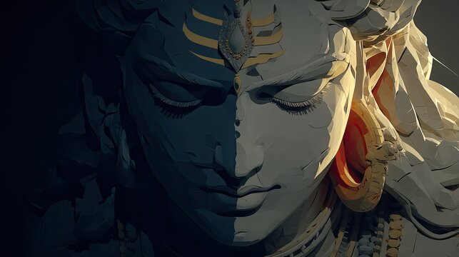Ardhanarishvara sculpture depicting shiva and parvati india art divine close-up merging concepts