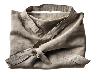Folded linen apron with tie, white isolate background