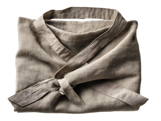 Folded linen apron with tie, white isolate background