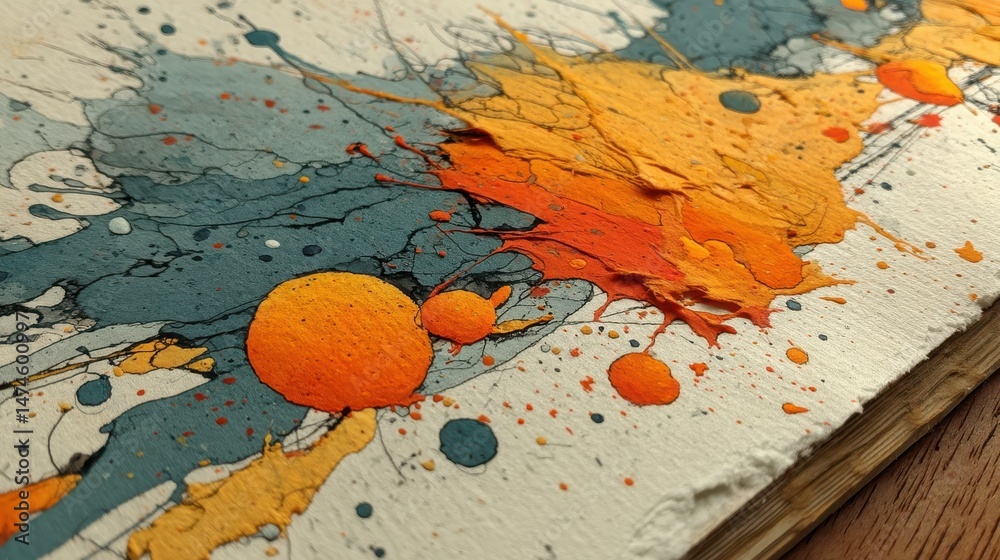 Aufkleber gouache with orange splashes background.stock image