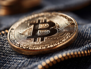 moeda Bitcoin em destaque sobre superfície escura, representando o valor das criptomoedas, a inovação digital e o papel do Bitcoin como símbolo financeiro global e descentralizado
