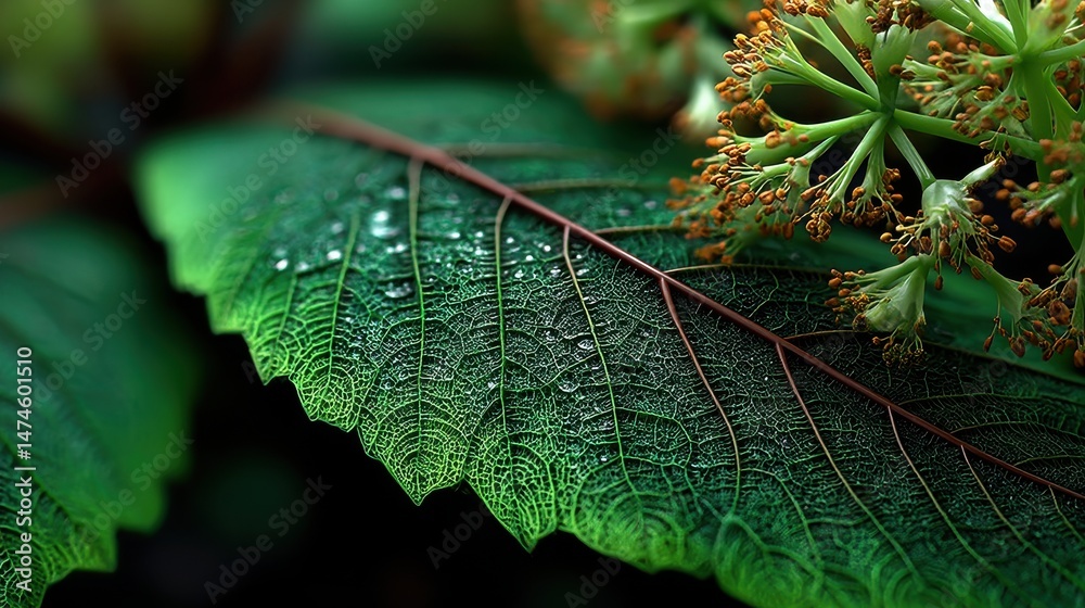 Poster green leaf detailed macro view generative ai.stock image