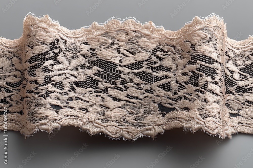Aufkleber elegant lace ribbon displayed against a gray background showcasing intricate floral patterns and sof