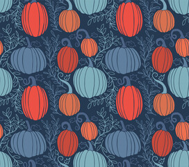 Autumn Seamless Pattern with Pumpkins