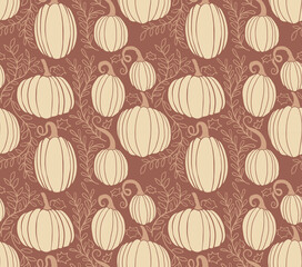 Autumn Seamless Pattern with Pumpkins	