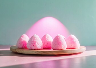 Silhouette of Onigiri Rice Balls on Wooden Plate - Japanese Food Photography
