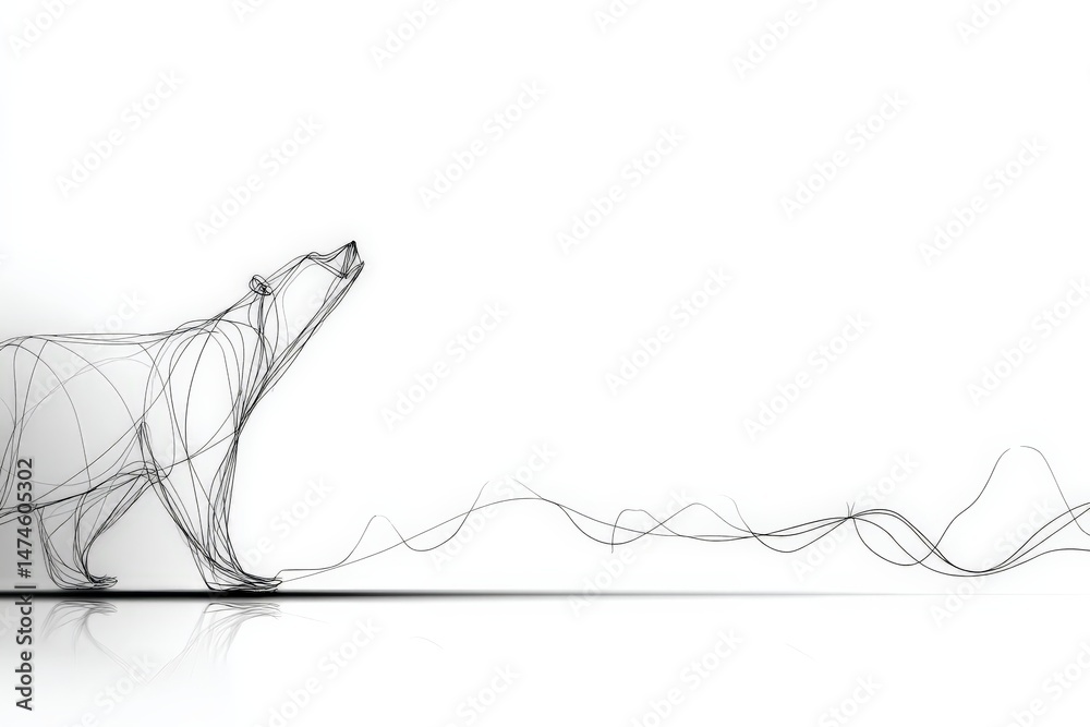 Poster creative wire art depicting a bear in a minimalist style with abstract lines and a white background