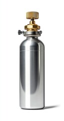 Sleek metallic refill bottle with brass top