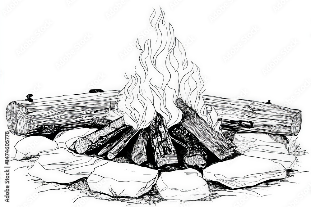Aufkleber campfire surrounded by stones creating a warm atmosphere for gathering and storytelling at dusk