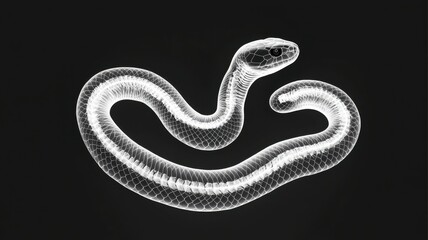Detailed X-ray View of a Coiled Snake Skeleton on a Dark Background for Scientific and Educational Use