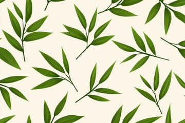 Fototapeta premium Green leafy branches arranged in a seamless, repeating pattern on a light background.