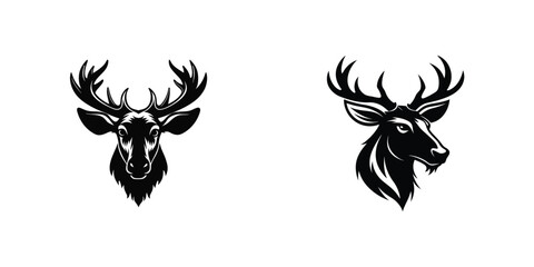 moose  Head Silhouette Vector Set  Black Antler Clipart for Design