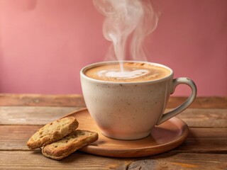 Steaming Hot Vanilla Latte Brunch Drink - Cozy Autumn Morning Coffee