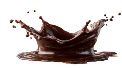 Chocolate splash creates dynamic pattern on transparent background