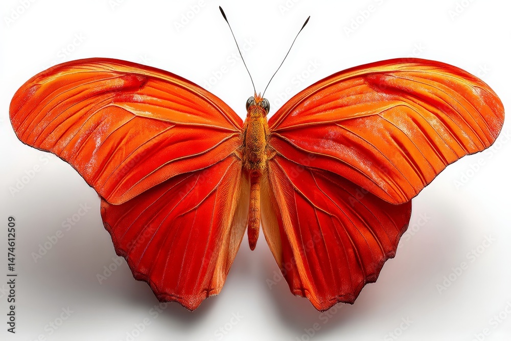 Poster bright orange butterfly perched gracefully, showcasing intricate wing patterns and delicate features
