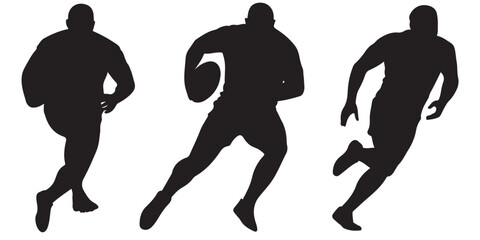 Rugby Player Silhouettes Action Poses, Rugby Players Silhouettes Running Action Poses, set