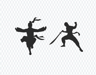 Silhouettes of jumping people and ballet dancers in action show fun, joy, and freedom of dance