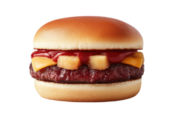 Juicy beef patty, melted cheese, pineapple, and tangy sauce on a soft bun