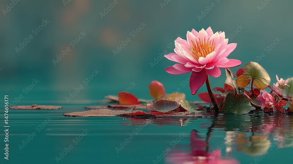 Poster lotus flower on the water on the right side empty space for text.stock image
